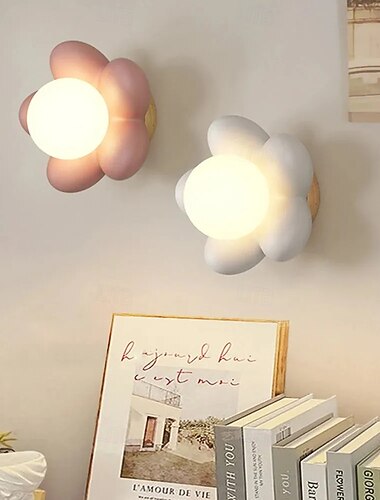  Luminária de parede em formato de flor, estilo nórdico, para parede de fundo, luminária de cabeceira criativa, luminária decorativa com suporte em formato de desenho animado para quarto e quarto infantil.