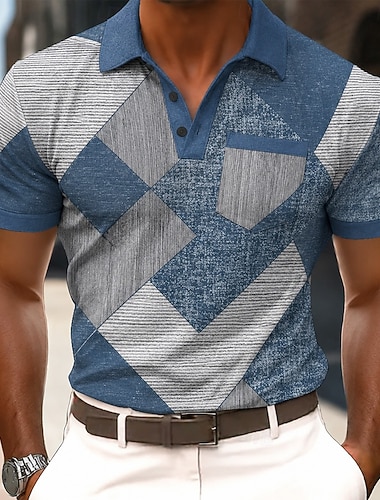  Per uomo Blocco di colori Geometrico Polo Manica Corta Magliette polo Camicie con Colletto Business Casual All'aperto Athleisure Abbigliamento quotidiano Stampa 3D Bottoni Tessuto retato traspirante