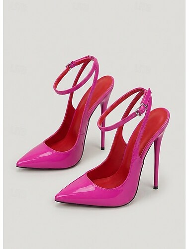  naisten seksikkäät pinkit lakkanahkaiset stilettokorkokengät - teräväkärkiset, slingback-nilkkaremmillä varustetut korkokengät illanviettoon, klubille &juhlat
