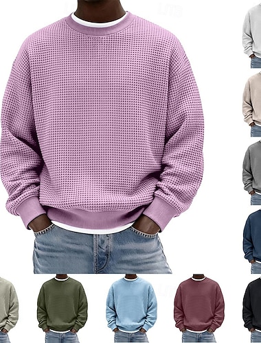  Homens Moletom Moletom Waffle Moletom com capuz Vermelho Vinho Preto Branco Verde Claro Azul Marinha Gola Redonda Tecido Textura Casual Diário Desportos e Ar livre Poliéster Roupa de rua Legal Roupa