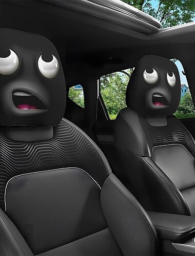 2/4 lustige Auto-Kopfstützenbezüge, universell passender Kopfstützenschutz, lustige Gesichtsbezüge für die Innenausstattung, einfache Montage, weiches, fusselfreies Design für Halloween, Weihnachten