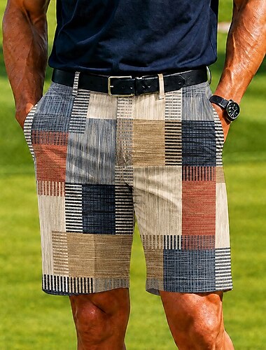  Homens Geométrica Xadrez Bloqueio de cores Bermudas Shorts casuais Bermudas de Golfe Cintura Média Business casual Trabalho Golf férias na praia Calções de corte reto com 4 bolsos Designer Roupa