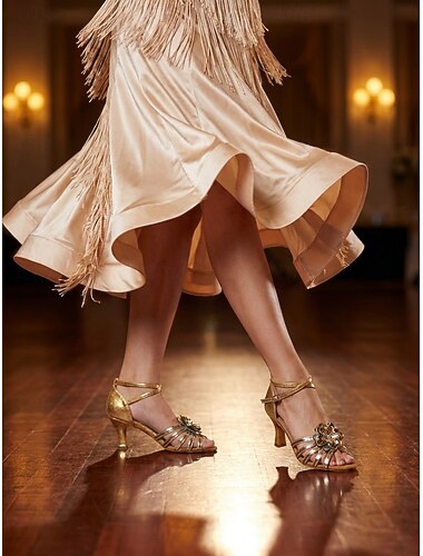  Gouden latin danssandalen voor dames – elegante hakken met strassbloemen voor salsa, tango en bachata. &sociaal dansen