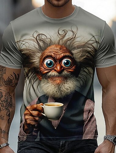  Herr Nyans Gammal man T-shirt Kortärmad T-shirt 3D-tryck Rund hals Skjorta Rolig Ledigt Dagligen Gata Blå Brun Grå Sommar Vår Kläder S M L XL 2XL 3XL