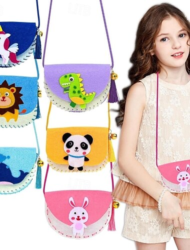  4er-/9er-Pack DIY-Filzgeldbörsen-Bastelset für Kinder, handgefertigte Tiermütterchen mit Quasten und Glöckchen, Dinosaurier-, Einhorn-, Löwen-, Fuchs- und Schmetterlings-Nähset, pädagogische