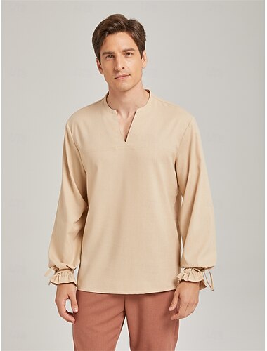  Médiéval Renaissance Chemise Manches longues Pirate Viking Mélanger avec du coton et du lin Déguisement Homme Viking Pirate Halloween Carnaval Performance LARP Foire de la Renaissance Adulte Chemise