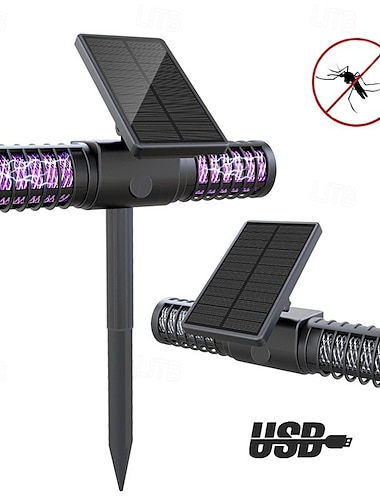  Solcelledrevet insektfanger utendørs vanntett insektfanger utendørs solcelledrevet, mygg- og insektfanger LED-lys for utendørs bruk, med justerbart solcellepanel &USB-lading