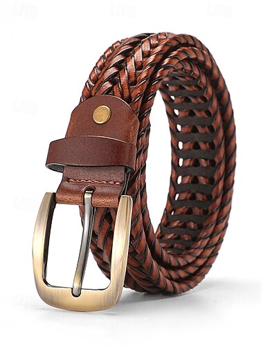  Cinturón de cuero trenzado artesanal para hombre, ajustable en la cintura, de cuero genuino, ideal para ocasiones informales, negocios, viajes y vacaciones. Color negro, marrón y café.