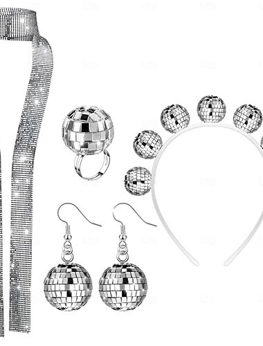  Conjunto Retro Vintage Discoteca Anos 80 Colar Conjunto de acessórios Brincos com acessórios Discoteca Fantasia Mulheres Dia Das Bruxas Carnaval Festival de Música Festa Temática Retro Adulto Mais