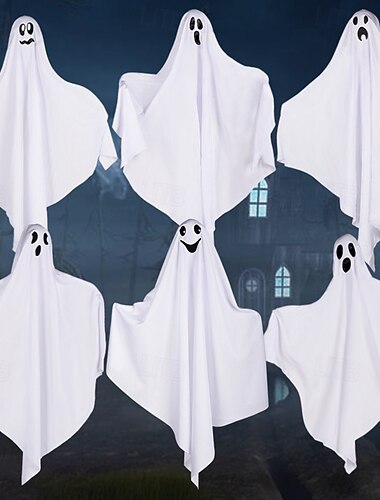  Lot de 6 fantômes suspendus pour Halloween, 70 cm, décoration extérieure, jolis fantômes volants pour jardin, terrasse, pelouse, fête et décorations de Noël.