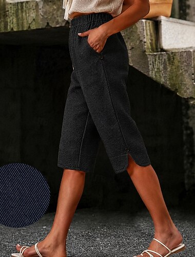  Mulheres aparência de jeans Calças Capri Férias Básico Capris Cintura Alta Conforto Confortável Sem Elasticidade Férias Formal Roupa Diária Preto Azul Marinha Azul Céu Verão Primavera Normal