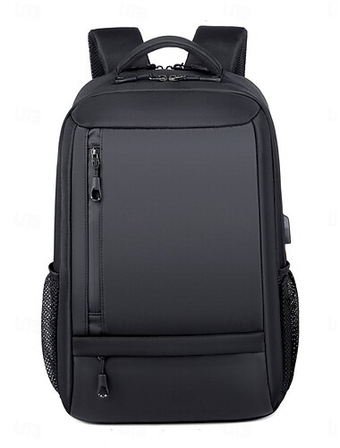  Rucksack für Studenten, minimalistischer schwarzer Laptop-Rucksack mit mehreren Fächern, seitlichen Netztaschen und gepolsterten Schultergurten für Campus, Arbeit, Reisen und den täglichen Gebrauch