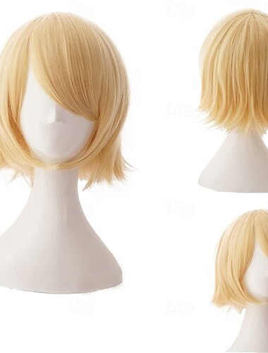  krótka blond peruka do cosplayu anime z grzywką na bok – włosy w kostiumie wirtualnej idolki muzycznej