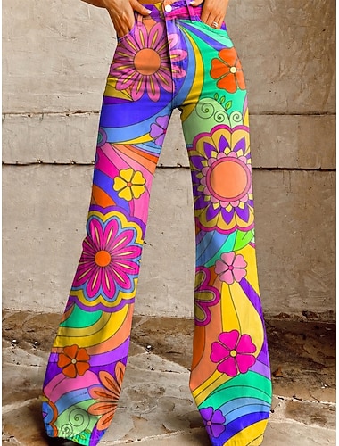  Retro / vintage 1970erne Groovy Bukser Bukser med brede ben Hippie Disk Høy Midje Psykedelisk Fuskejeans-stil Kostyme Dame Karneval musikk festival Fritid / hverdag Retro-temafest Voksne Bukser