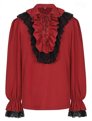  Gotico Medievale Rinascimento Camicia Lunghe Principe Vampiro Pirata Allacciato Volant Costume Per uomo Fantasia Reale Halloween Carnevale Feste Fiera Rinascimentale LARP Adulti Camicia