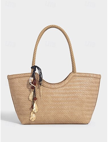  Bolsa feminina de tecido sintético trançado, modelo 2 em 1, com grande capacidade e que pode ser usada como bolsa de ombro ou de mão, com bolso interno. Disponível em diversas cores. Ideal para o