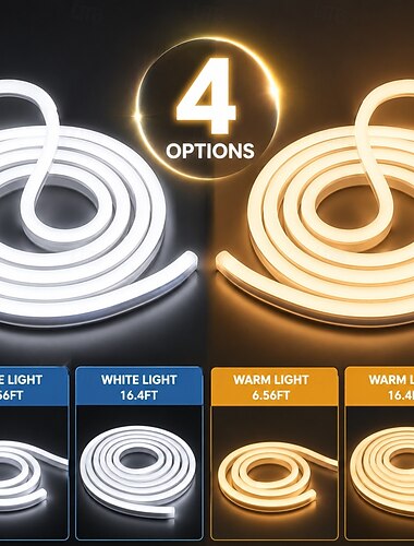  Fita de LED COB, 2m (6,56 pés) e 5m (16,4 pés), fita de LED flexível de alta densidade, branco quente impecável. &Iluminação branca fria sob armários para cozinha, quarto, escadas e decoração faça