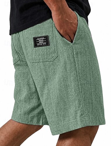  Herr Shorts Linne Shorts Sommarshorts Casual shorts Snörning Elastisk midja Enfärgat Komfort Lättvikt Knelängd Ledigt Dagligen Utomhus Semester Mode Vit Kaki Oelastisk