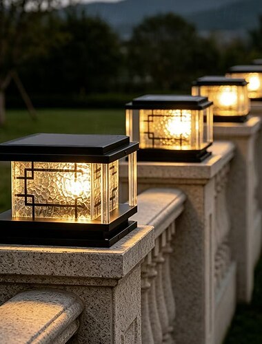  Luminária de coluna externa solar, luminária de poste LED quadrada IP65, lanterna externa minimalista para superfície plana, pátio, jardim, decoração.