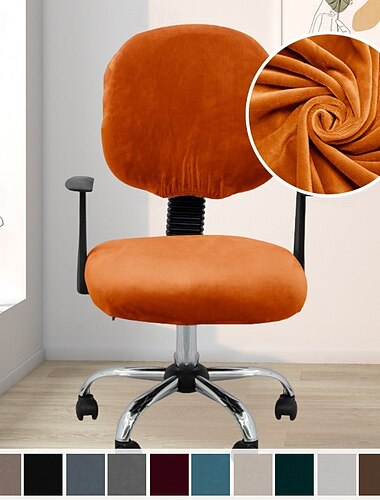  Set aus weichen Plüsch-Stuhlhussen, Stretch-Bürostuhlhussen, Esszimmerstuhlhussen, silberfuchsfarbener Samt, rutschfest, waschbar
