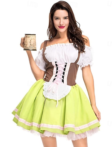  Oktoberfest Vestito Dirndl Completo Dirndl Mini carico Senza spalline A palloncino Cameriera Sexy Bavarese Monaco di Baviera Prati Per donna Carnevale Festa della birra Panno in stile tradizionale