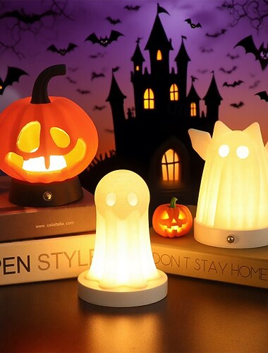  Halloween-Kürbislampe mit 3D-Druck, vertikal bedruckt, Geisterlampe, Fledermauslampe, warme Kinderzimmer-Atmosphäre, leichtes Nachtlicht