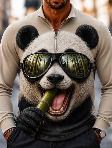  Miesten Eläin Panda 3D sarjakuva Poolopaidat Quarter Zip Polo Pitkähihainen Pystykaulus Urheilu- ja treenivaatteet Päivittäin Loma Urheilu ja ulkoilu 3D-tulostus Lämmin Kevät Syksy Talvi 1# 2# 3#