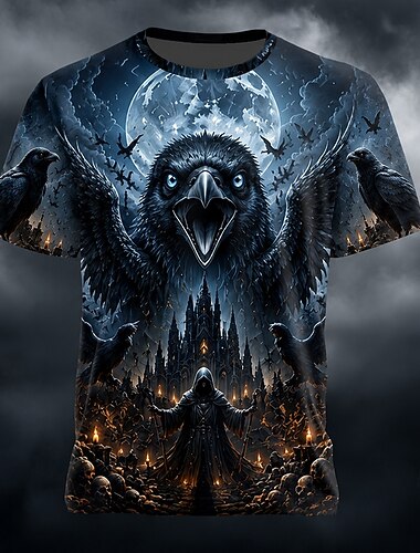  Halloween Herren Schädel Krähe Burg Wizard T Shirt Kurzarm T-Shirt 3D-Druck Rundhalsausschnitt Hemd Gotisch Straße Dunkle Party Schwarz 1 Schwarz 2 Ganzjahres Bekleidung S M L XL XXL XXXL