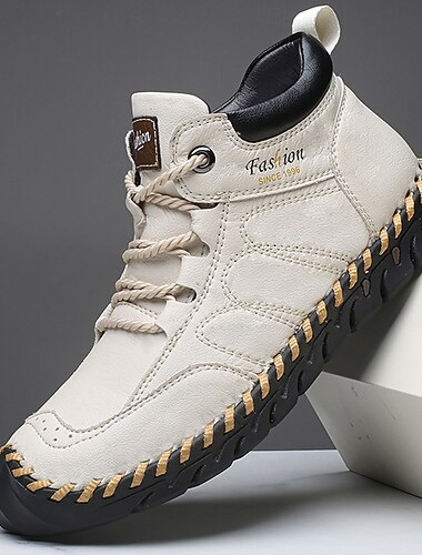  Herre vintage high-top casual joggesko, retro-sømdetaljer snøresko for menn, gatemote for reiser, turgåing, helg og hverdagsbruk