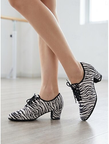  Dames dansschoenen in oxfordstijl met luipaardprint - veterschoenen met antislip rubberen zool voor jazz, ballroom, musicaltheater en oefenen. & prestatie