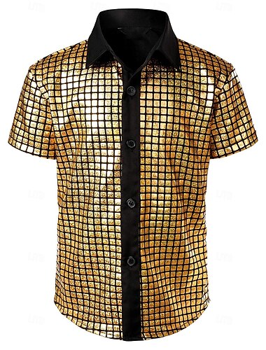  Retro Vintage Anos 70 Discoteca Camisa Mangas curtas Metálico Brilhante Fantasia Homens Fantasia de Carnaval Dia Das Bruxas Carnaval Baile de Máscaras Festival de Música Festa / Noite Boate Adulto
