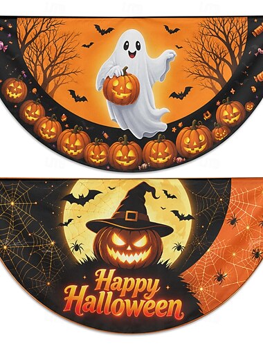  Halloween halvrunde flaggstativer sett med 2 spøkelse jack o'lanterne heks gresskar spindelvev utendørs veranda rekkverk gjerde festdekorasjoner