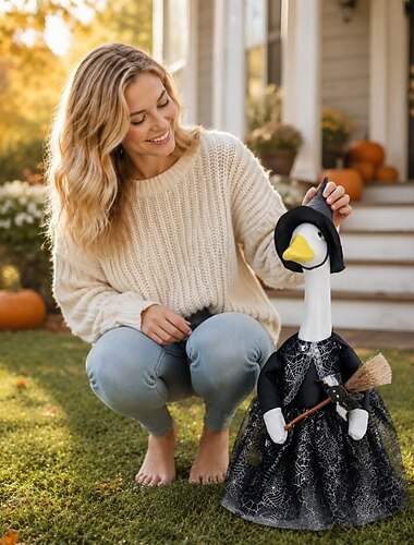  Στολές βεράντας με χήνες για το Halloween, διακοσμήσεις κήπου, εξαιρετικό ύφασμα με θέμα μάγισσα και χήνα, διακοσμήσεις για το Halloween, περιλαμβάνουν 1 στολή &1*έχει &1*σκούπα