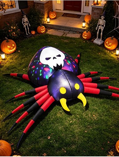  Araignée extérieure gonflable Halloween de 2,4 m de large avec lumière magique, dégagement de décoration de jardin avec lumières LED intégrées pour vacances/fête/cour/jardin.