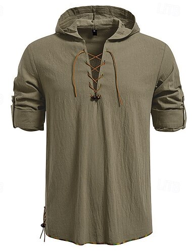  Medieval Renascentista Camisa Manga Comprida Viking Textura com aparência de linho Fantasia Homens Dia Das Bruxas Carnaval Espetáculo LARP Ren Faire Adulto Camisa