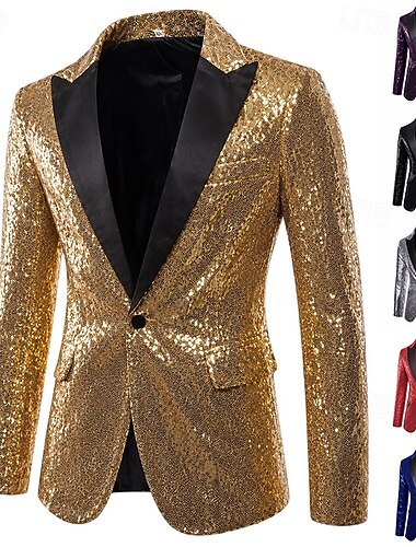  Discoteca Anos 80 Ternos / Conjuntos e Blazeres Lapel Collar Blazer Lapela de pico Normal Discoteca Paetês Fantasia Homens Fantasia de Carnaval Dia Das Bruxas Baile de Máscaras Festa Bandagem Parada