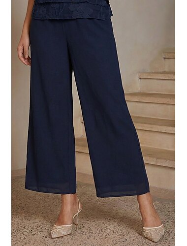  Dames Rechte broek Tot de enkel Casual / Dagelijks Moeder van de bruid Bruiloft gast met Chiffon Donker Marineblauw