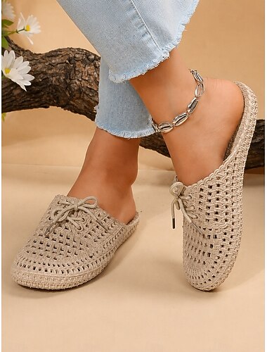  Damen-Mokassins zum Hineinschlüpfen aus gewebtem Stoff – atmungsaktive Schnürschuhe für Strandspaziergänge, Gartenarbeiten und lässige Sommeroutfits