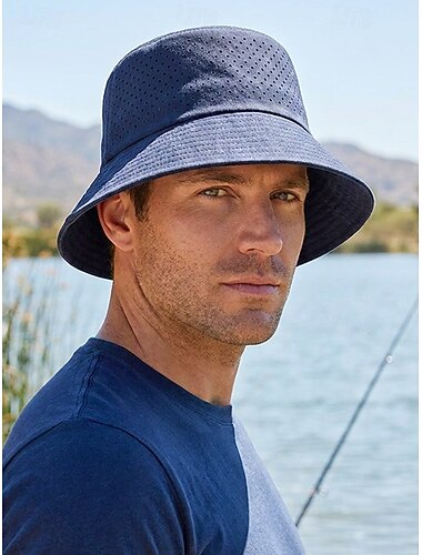  Sombrero tipo cubo de poliéster transpirable de secado rápido para hombre con cordón cortavientos para la barbilla, sombrero plegable para el sol en varios colores para pescar, hacer senderismo,