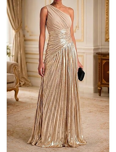  A-Linie Bodenlange Schleppe Faltenkleid Abendkleid Elegant Party Roter Teppich Ärmellos Ein-Schulter Hochzeit Formell vereitelt Jersey mit Falten Gerafft