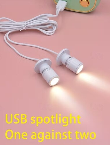  Conjunto de 2 mini refletores LED USB de 3W, disponíveis em 5 cores. Ideais para vitrines, joias, figuras de ação, maquetes e plantas. &Luz de LED portátil e compacta para interior de carro
