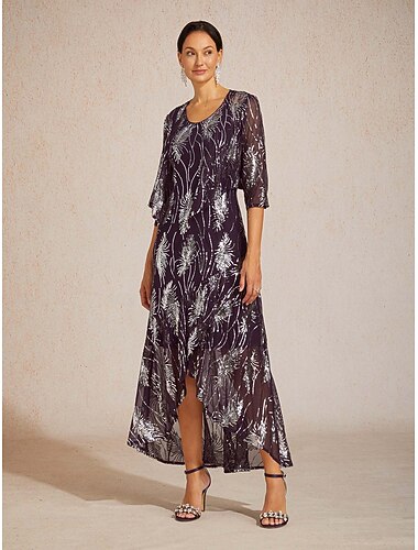 Dam Midiklänning Sheath Dress Elegant party Ensfärgat Ärmlös Rund hals Äggplanta