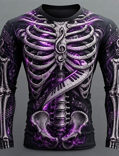  Halloween Herren Schädel Skelett T Shirt Langarm T-Shirt 3D-Druck Rundhalsausschnitt Hemd Mode Übertrieben Lässig Karneval Straße Blau Rote Purpur Sommer Frühling Herbst Bekleidung S M L XL XXL XXXL