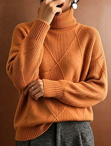  Dam Tröja Elegant Streetwear Ensfärgat Polokrage Stickat Långärmad Vanliga toppar Sticka Dagligen Helgdag Utekväll Svart Marinblå Höst Vinter