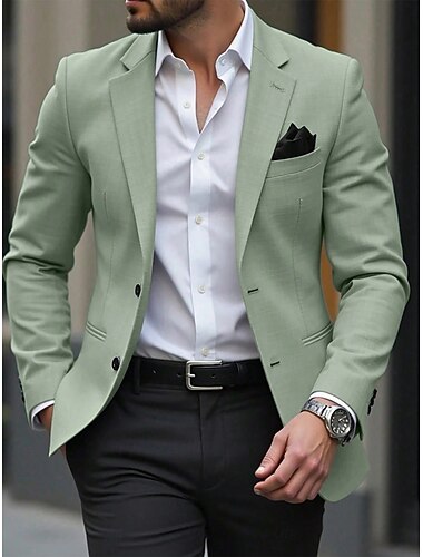  Herre Lett jakke Blazer Avslappet Gateklær Formell Elegant Vintage retro Sommer Vår Kiper TR Helfarge Mote Enkelt Brystet To-knapp Blazer Lysegrønn Rosa Beige Lyseblå