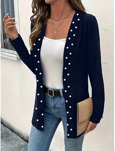  Damen Freizeitjacke Strickjacke Warm Öffnung vorne Elegant Mode Lässig Regulär Kragenlos Normale Passform Langarm Oberbekleidung Blau Weinrot Schwarz Frühling Herbst