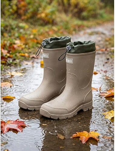 Graue, wasserdichte Damen-Regenstiefel – wadenhohe Gartenstiefel mit verstellbarem Schneekragen, rutschfeste Outdoor-Stiefel zum Angeln, für Landwirtschaft, Jagd, Gartenarbeit und Regenwetter