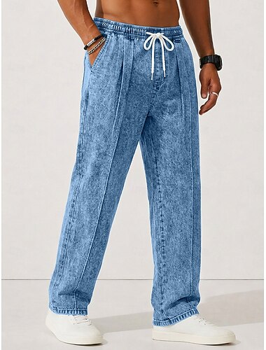  Voor heren Broek Vrijetijdsbroek Zomerbroek 100% Katoen Spijkerbroek Trekkoord Elastische taille Recht been Effen Comfort Ademend Volledige lengte Casual Dagelijks Buiten Vakantie Modieus Khaki