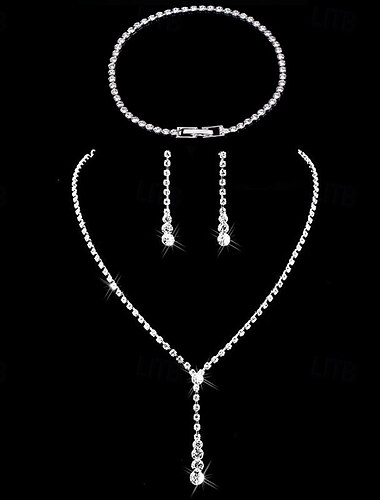  Sieradenset 3 Strass Legering Oorbellen Kettingen Dames Modieus Rond Sieraden set Voor Bruiloft