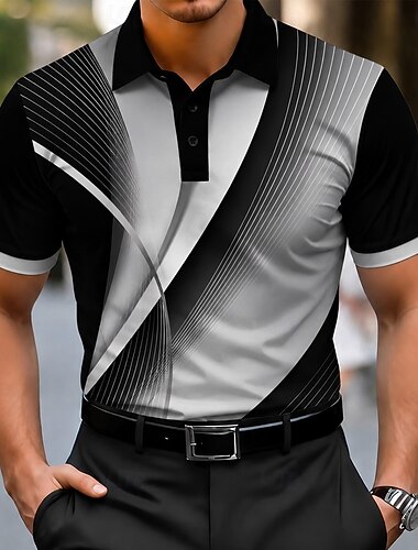  Per uomo Geometrico Linea Polo Manica Corta Magliette polo Camicie con Colletto Casual Athleisure Stampa 3D Bottoni Tessuto retato traspirante Estate Primavera Blu Nero Rosso
